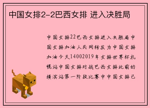中国女排2-2巴西女排 进入决胜局